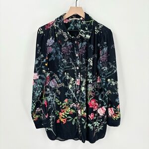 Soft Surroundings Black Floral Button-Down Shirt